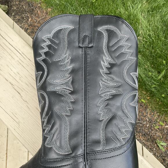 Laredo Black Cowboy Boots with Silver Stitching - Picture 4 of 16